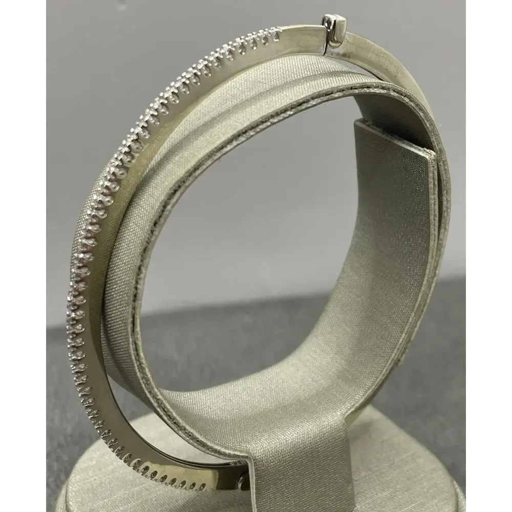 14K White Gold Thin Bangle Style Bracelet W/ Diamonds (24695)